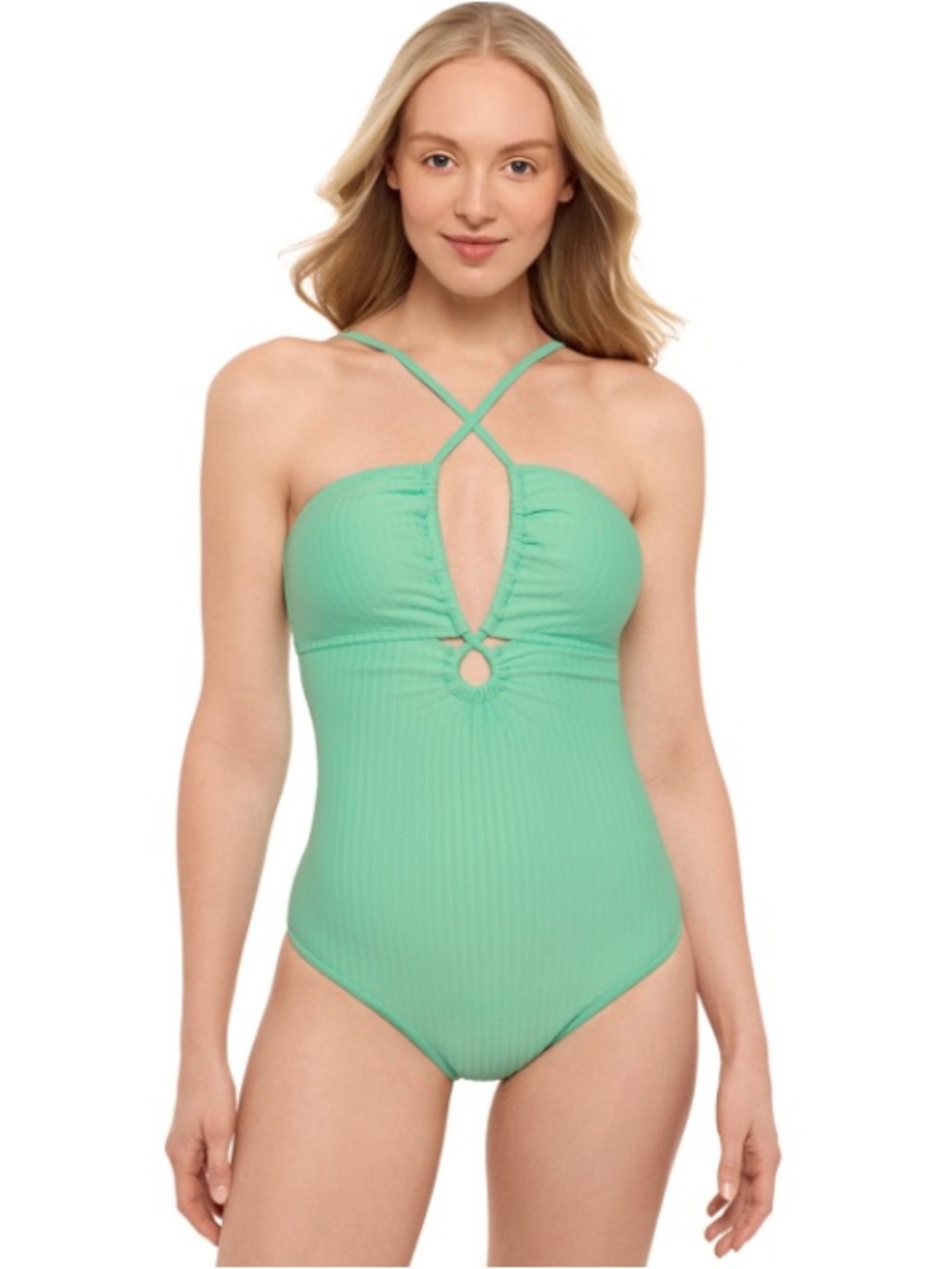 Salt + Cove Juniors Double Keyhole One-Piece Swimsuit -Aqua Size M